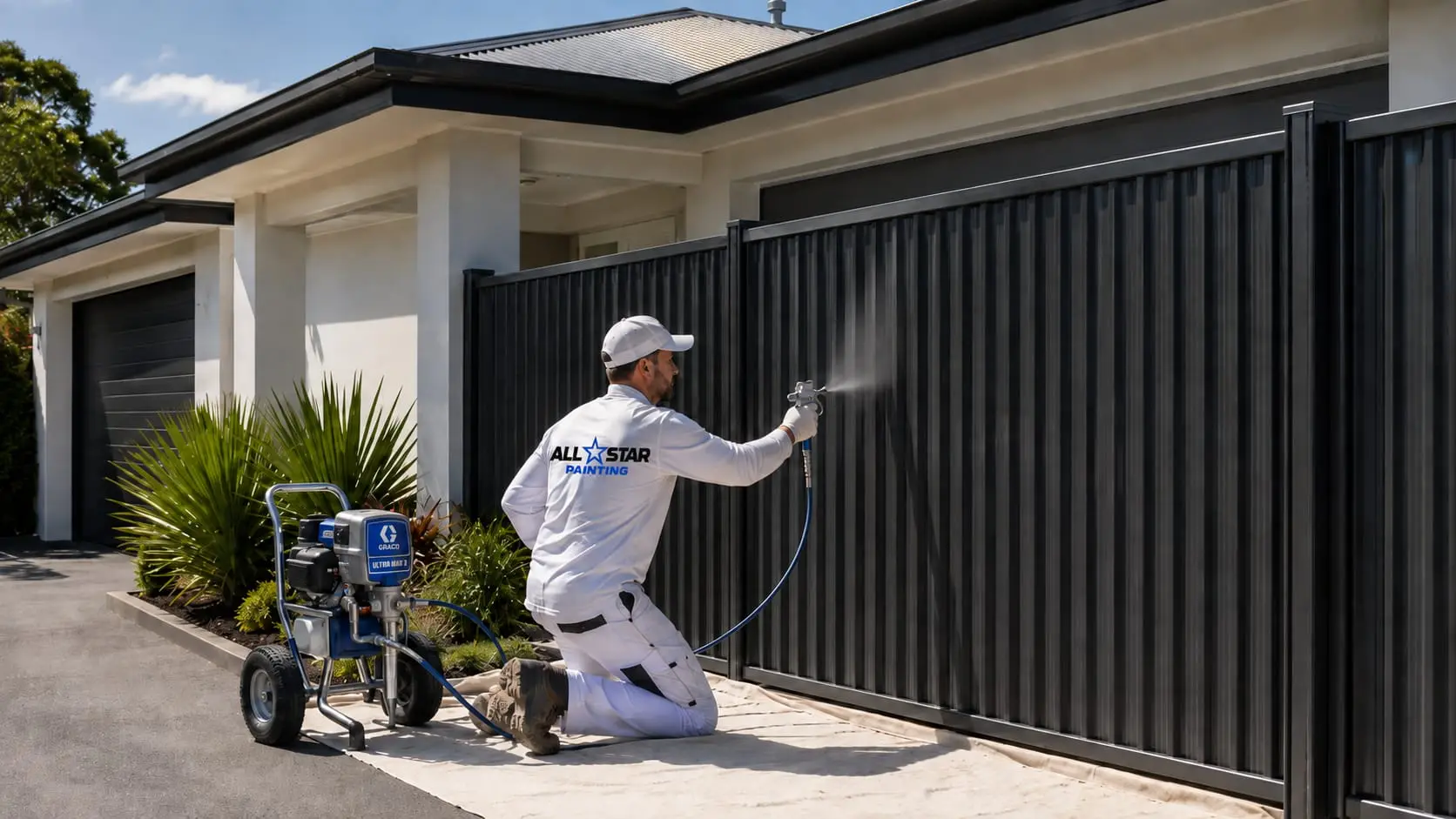 Spraying a fence line down to an even finish